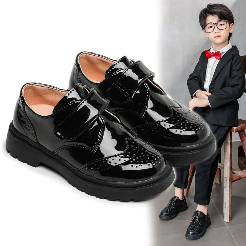 Children's black shoes for boys English style for students