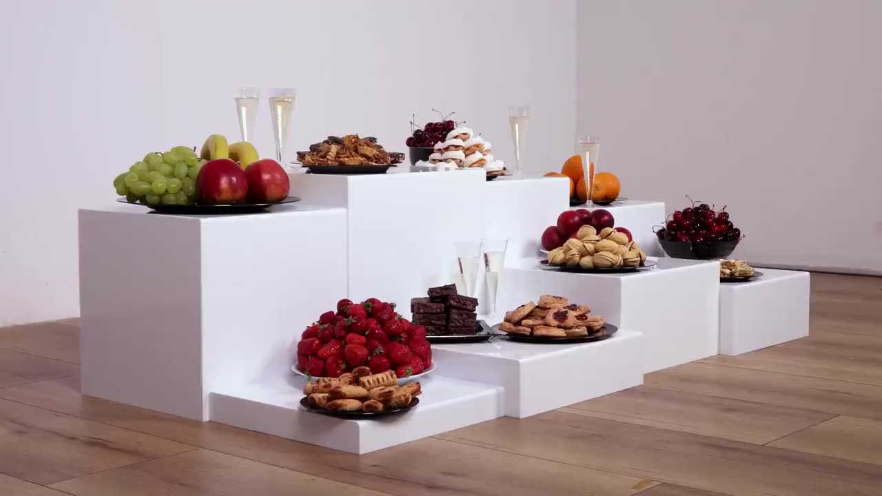 Custom Acrylic 3 Step Display Stand Buffet Riser White Acrylic Buffet