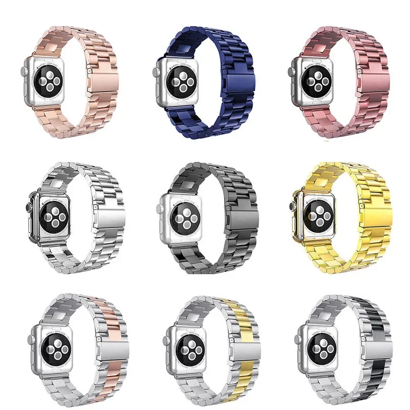 適用Apple watch蘋果三珠不鏽鋼錶帶Iwatch智能錶帶38/40/42/44mm