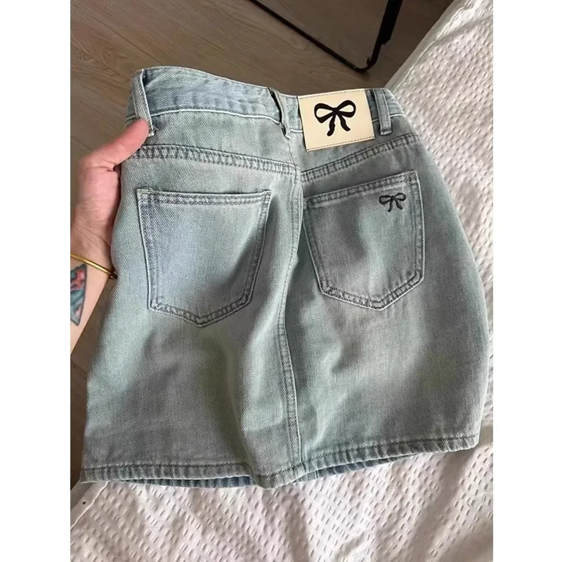 plus size Vintage American Style Denim Skirt Women's Summer chubby girl Loose Slimming High Waist Hip A- line Short Skirt