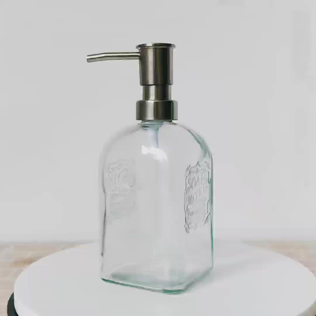 500ml Square Hand Wash Sanitizer Glass Bottle Dispenser With Stainless