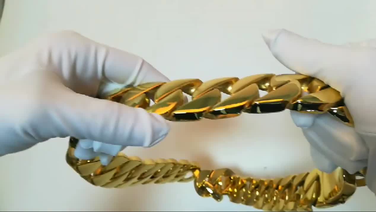 Handmade 316l Stainless Steel 31mm Gold Metal Chain Dog Collar For