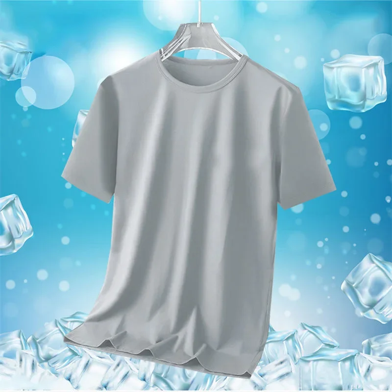 Ice Silk short-sleeved T-shirt men's loose plus size men's simple all-match comfortable T-shirt solid color casual short-sleeved T-shirt men's fashion