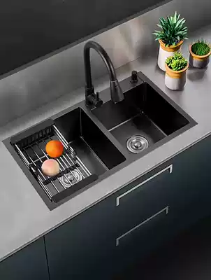 Nine Mu King Black Nano Kitchen Sink Large Double Sink 304 Stainless Steel Handmade Basin Household Dishout Wash Crunk