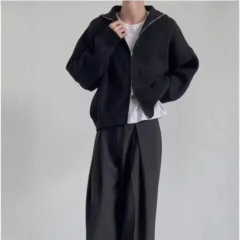  knitted men's cardigan for leisure with zipper, sweater, American style, increased thickness, high-quality style, loose fit