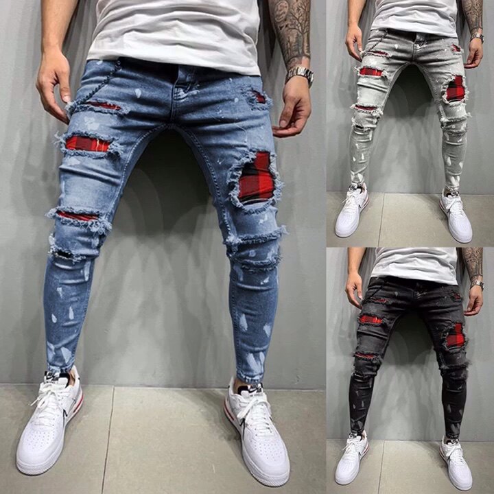 Slim Jean Patchwork Ripped Skinny Denim 