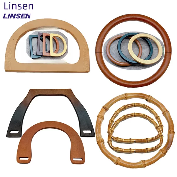 Handmade bag accessories handle wooden bamboo wrist bag gift box round D-shaped handle bamboo ring wholesale
