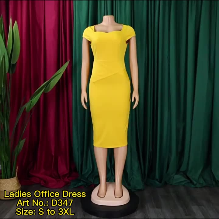 D347 New Style Summer Ladies Office Dress Solid Color High Wrap Short