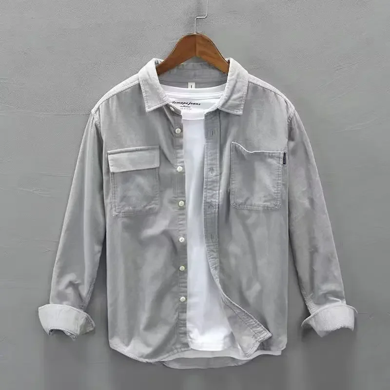 Японская trendy бархатная рубашка с длинным рукавом