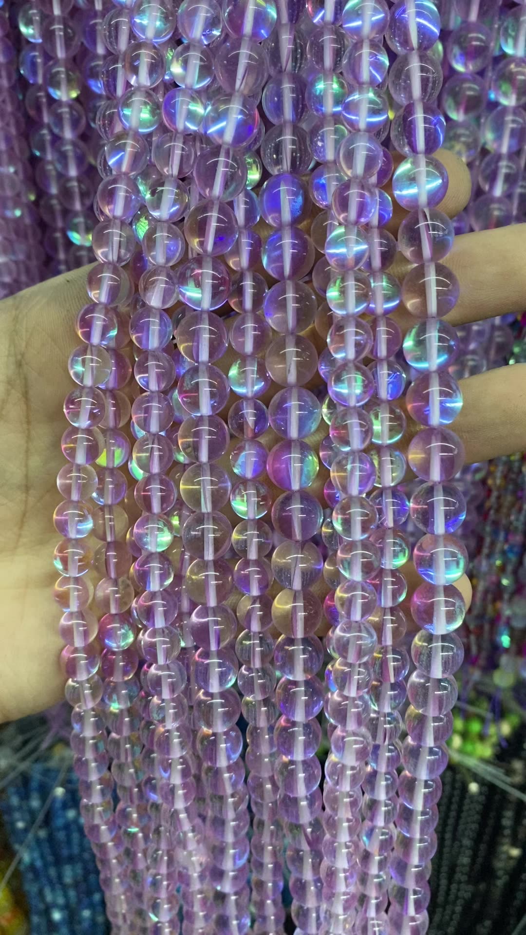 Бусины Forest Beads из австрийского хрусталя светло-фиолетовые круглые с блестками 6 8