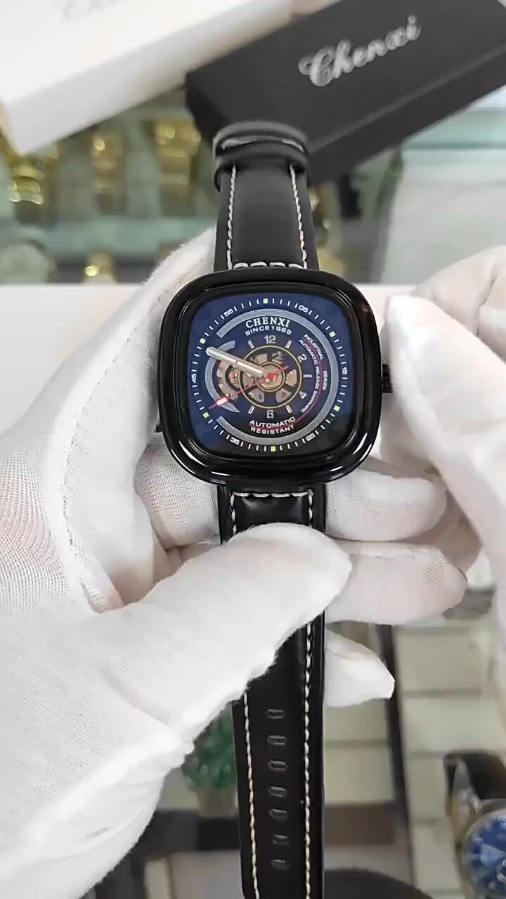 Chenxi 8824 Fashion Square Skeleton Watch - Automatic, Waterproof