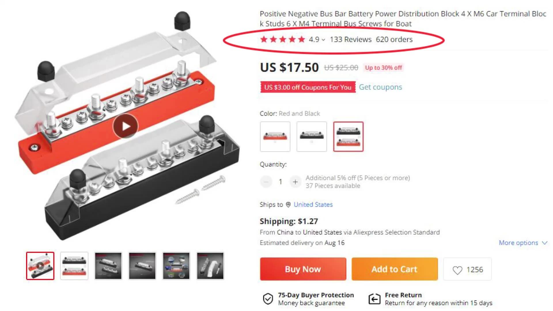 Daiertek Bus Bars 300 Amp Terminal Power Distribution Block Line
