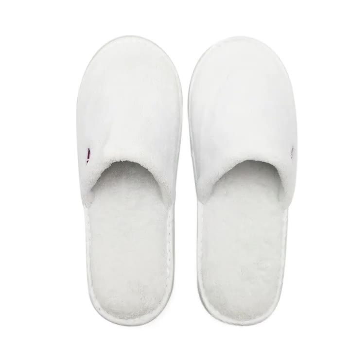 Indoor Slipper Washable White Cotton Velvet Pile Hotel Guests Slipper
