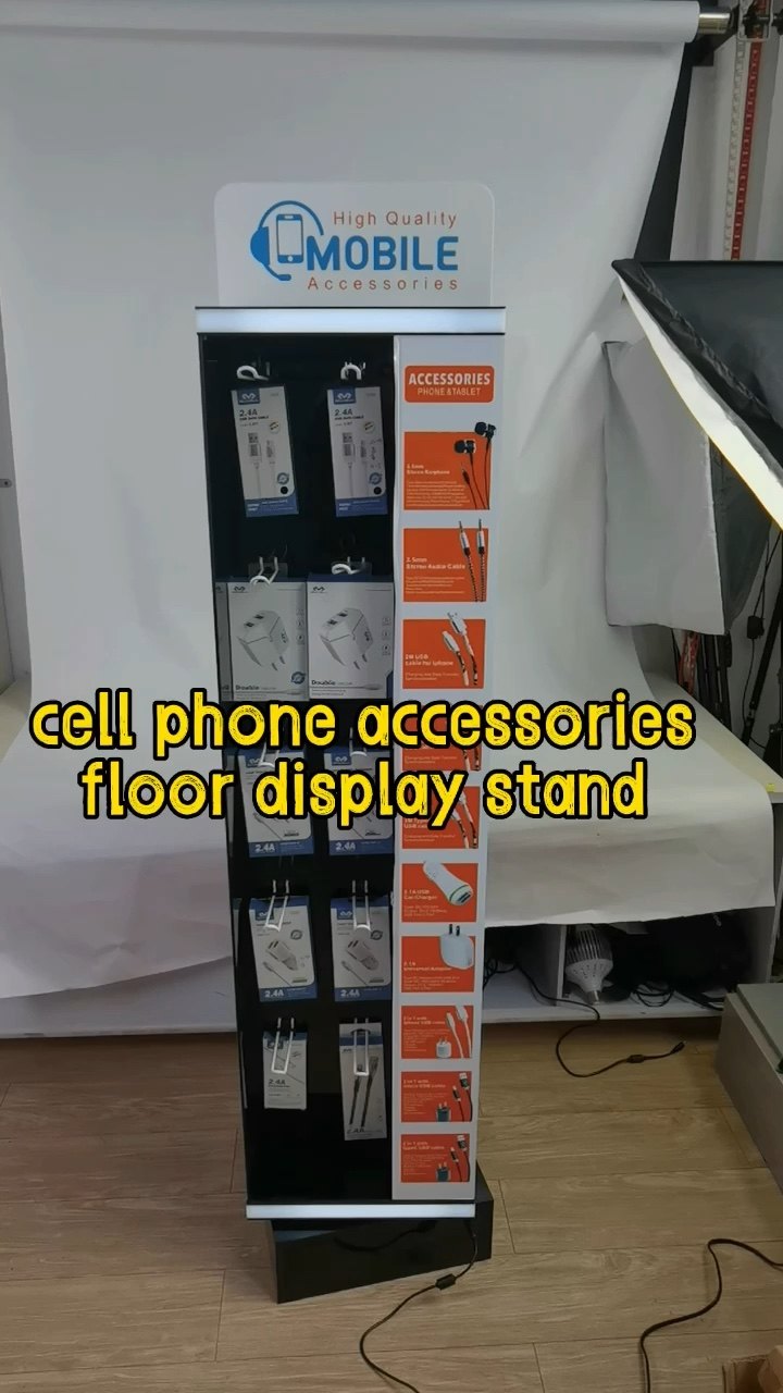 Mobile Shop Lighted Floor Standing Usb Phone Charger Display Stand
