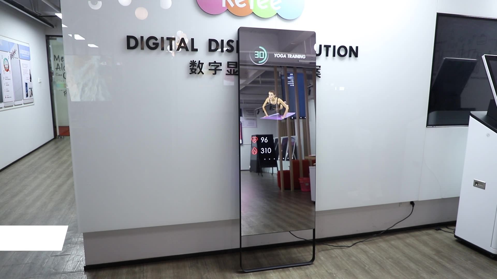 Tounchscreen Personal Trainer Mirror Floor Standing Lcd Display Ai