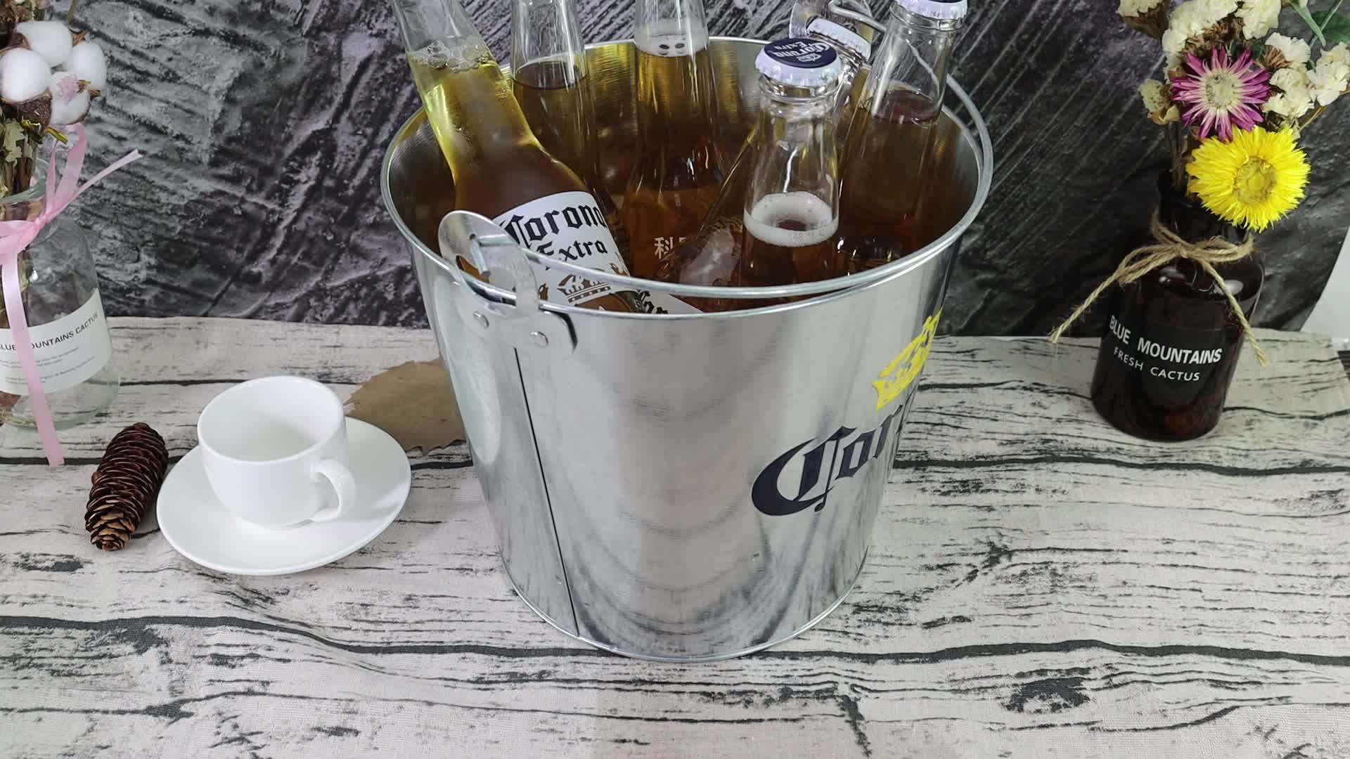 Custom Stock 5l Round Metal Galvanized Ice Bucket With Bottle Opener