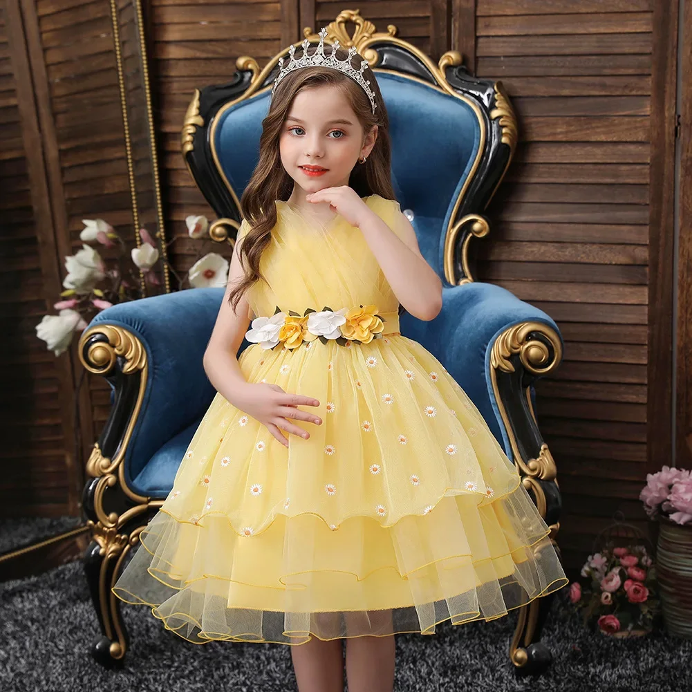 2020 Summer new yellow skirt girls dress children's clothing piano costume a princess dress