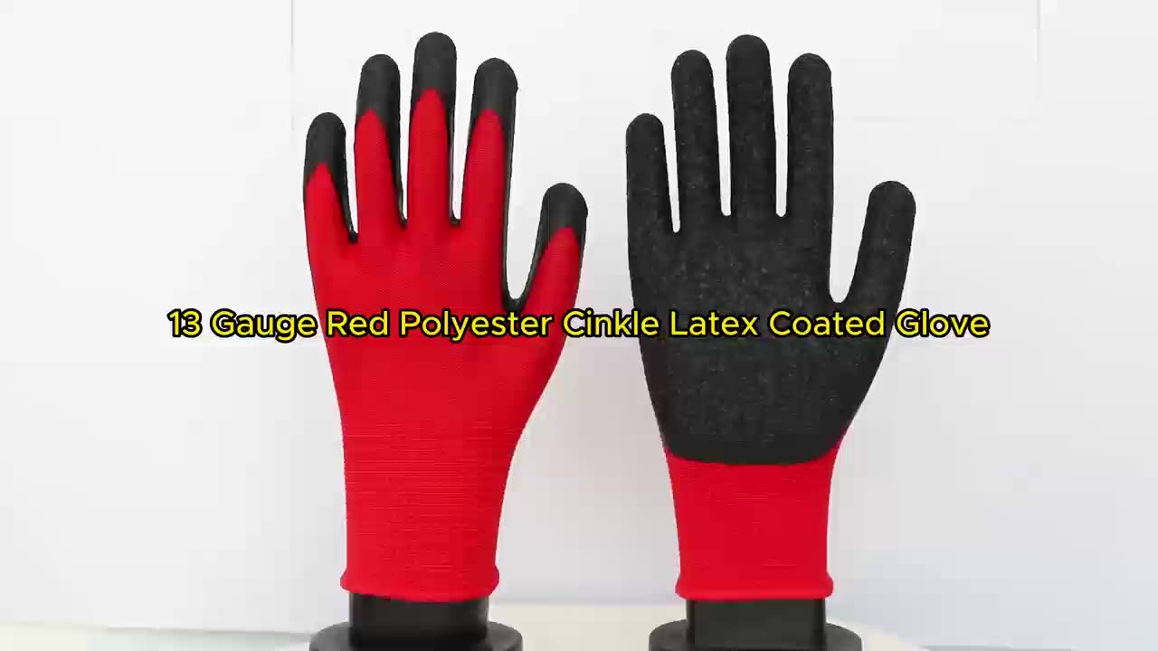 Wholesale Factory 13g Red Polyester Glove With Crinkle Latex Coated