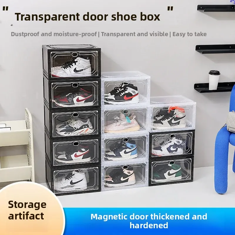 Wholesale Magnetic Large Stackable Wardrobe Assembly-Free High Permeability Thickened Hard Plastic Storage Box Transparent Shoe Box