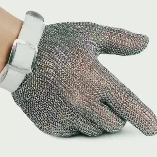 304l Stainless Steel Five Fingers Metal Mesh Safety Gloves For Butcher