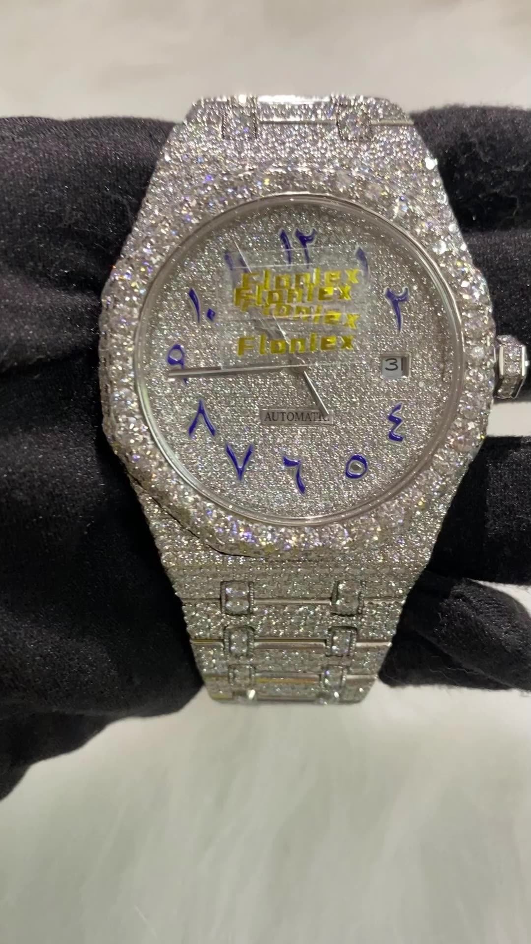 Iced Out Vvs Moissanite Hiphop Watch Mechanical Bust Down Wrist Watch