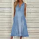 2022 Amazon Independent Station Summer European and American New Solid Color Sleeveless V-neck Loose Casual Denim Dress