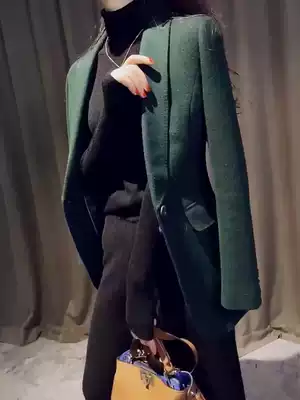 ROUJE POWER dark green blazer women's 2021 autumn/winter new casual wool wool woolen suit top