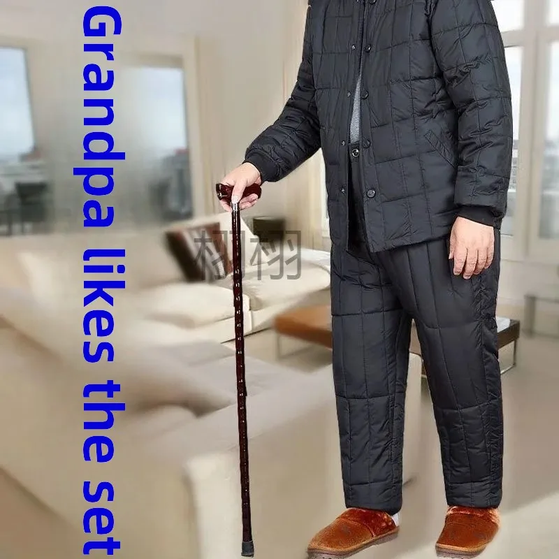 Xu Elderly Men's Cotton Pants 70-80 Years Old Dad High Waist Deep plus size Thickened Warm Pants Elderly Loose Cotton Padded Cover