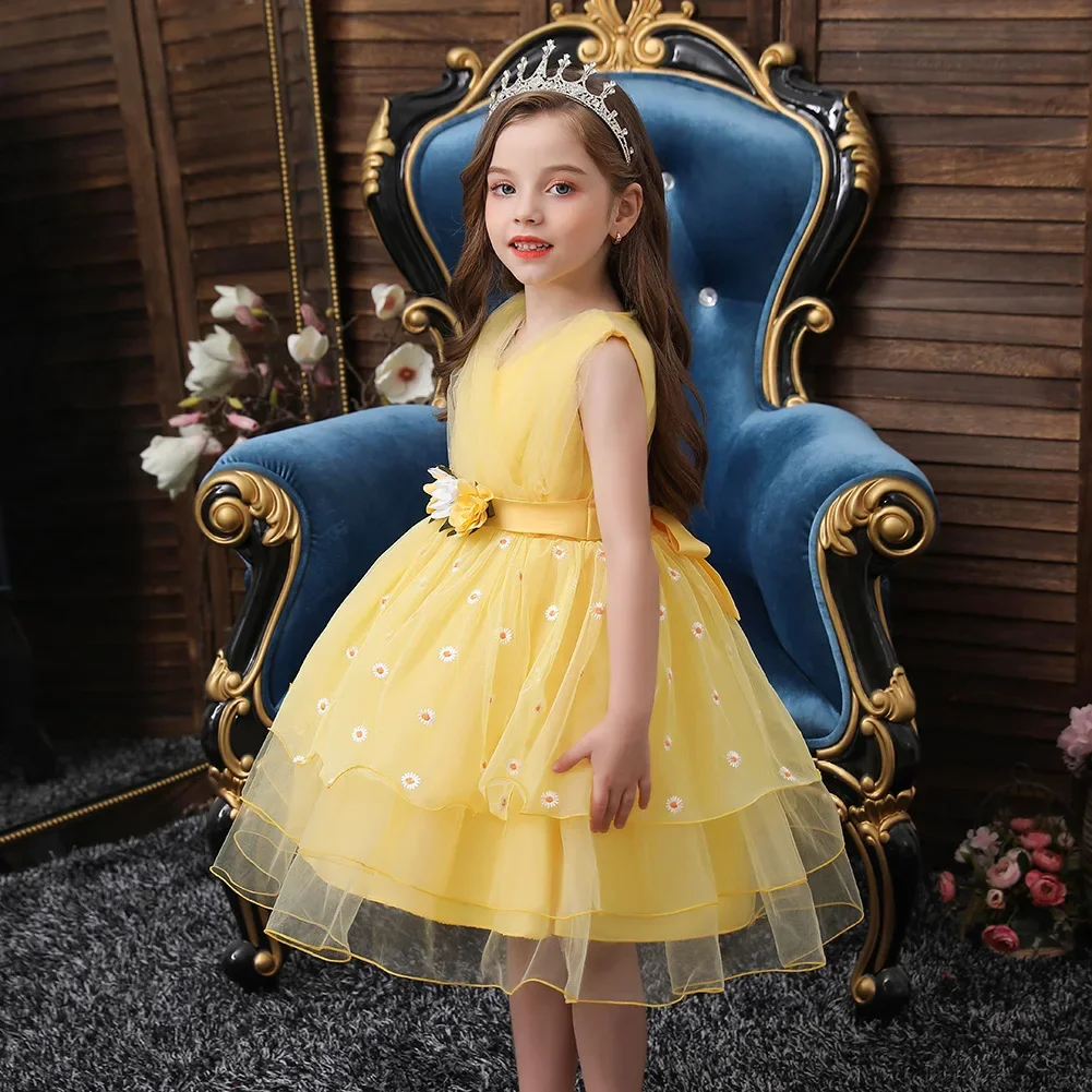 2020 Summer new yellow skirt girls dress children's clothing piano costume a princess dress