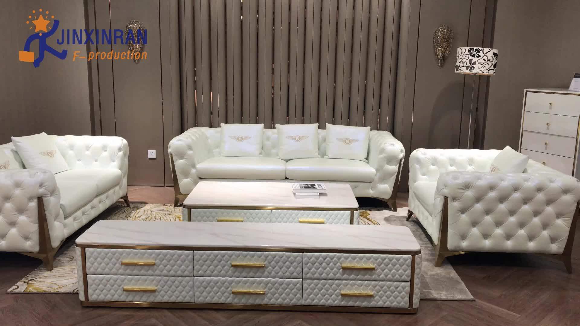 American Modern Living Room Furniture Chesterfield Sofa Set 3 Seater Design White Button Tufted ...