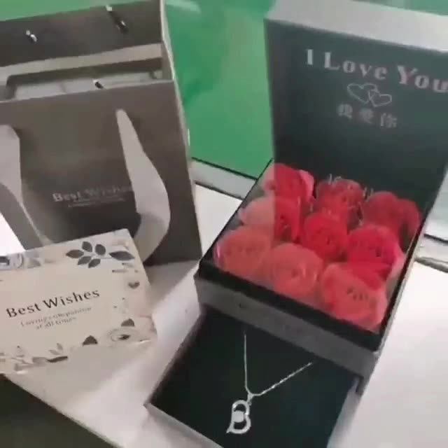 Valentines Day Gift 9 Pieces Rose Jewelry Gift Box Ring Necklace Rose