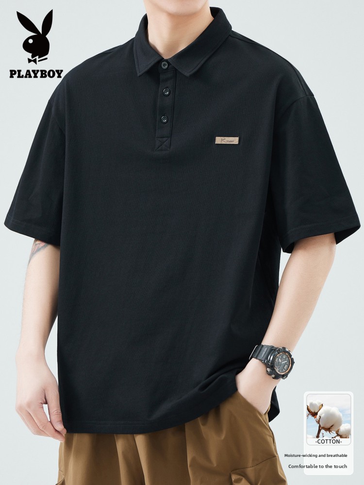 Playboy Ice Silk Polo Shirt Men's Short-Sleeved Summer Lapel T-Shirt Youth Breathable Loose Casual Top