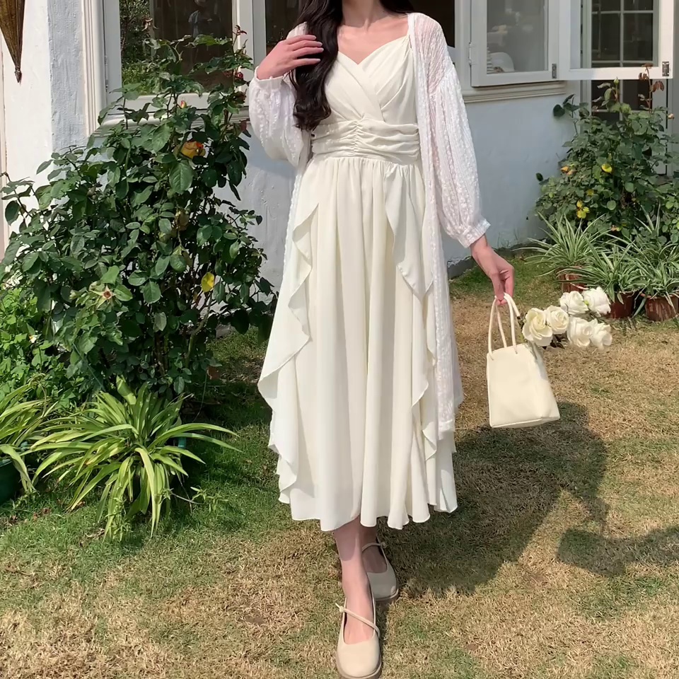 大码女生夏季必入蕾丝吊带长裙两件套显瘦穿创力荐