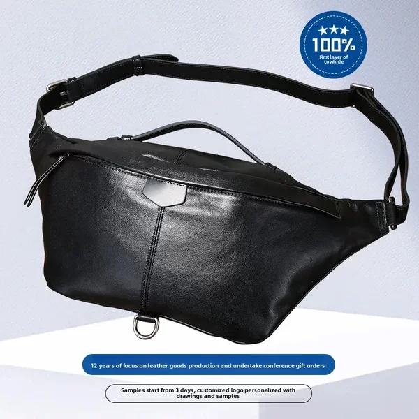 Men's Genuine Leather Fashion Chest Bag Men's Crossbody Backpack First Layer Cowhide Shoulder Crossbody Bag Factory Wholesale 9832