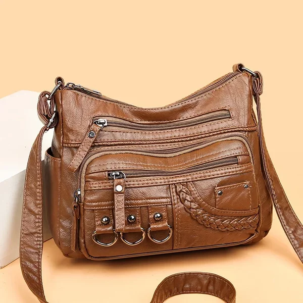 2025 Middle-aged and Elderly Mother's Bag Washed Leather Shoulder Bag Crossbody Bag Cross-border Women's Bag Trendy Foreign Trade Women's Bag Shoulder Bag