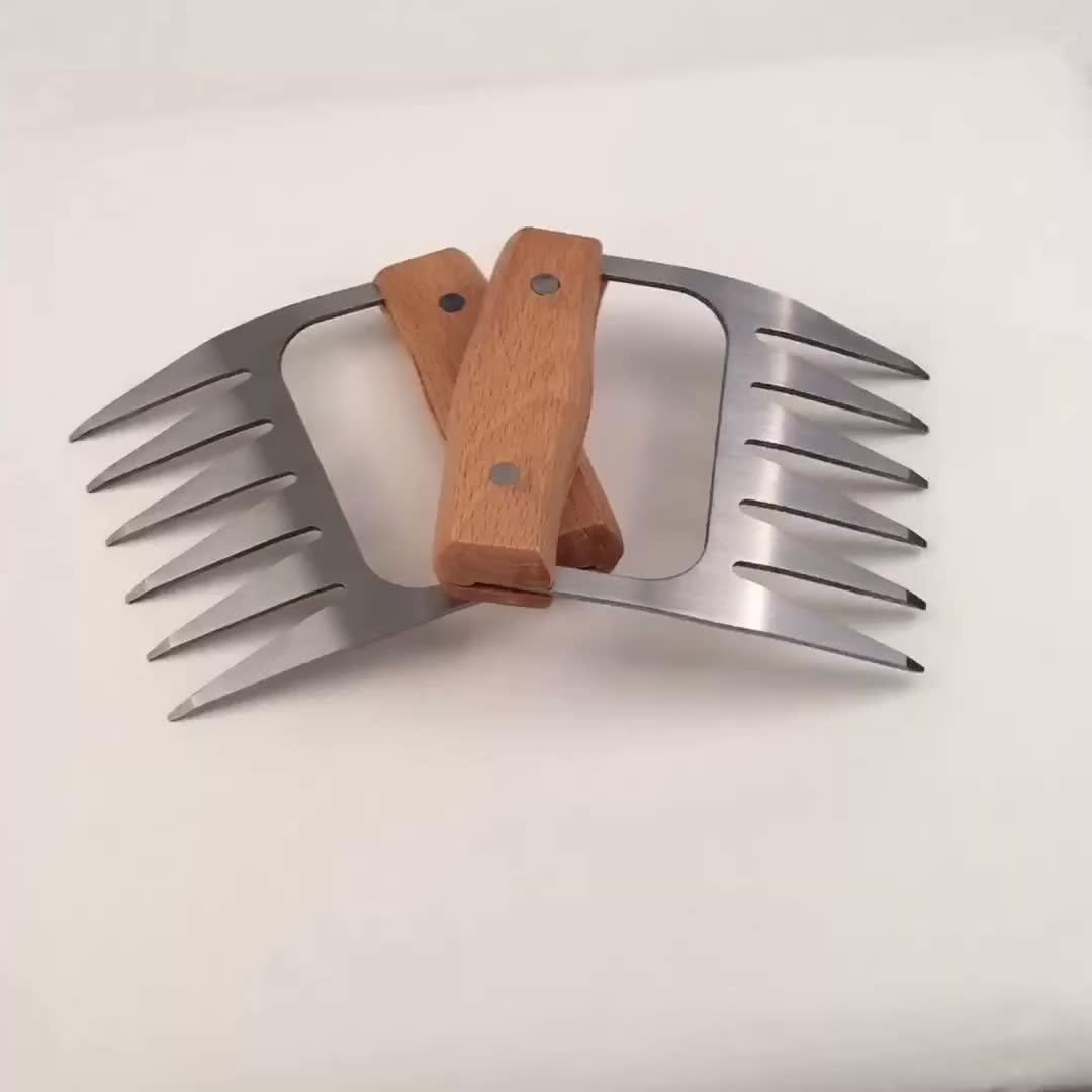 Pulled Meat Shredder Claws Wooden Handle Stainless Steel Bbq Meat Claws