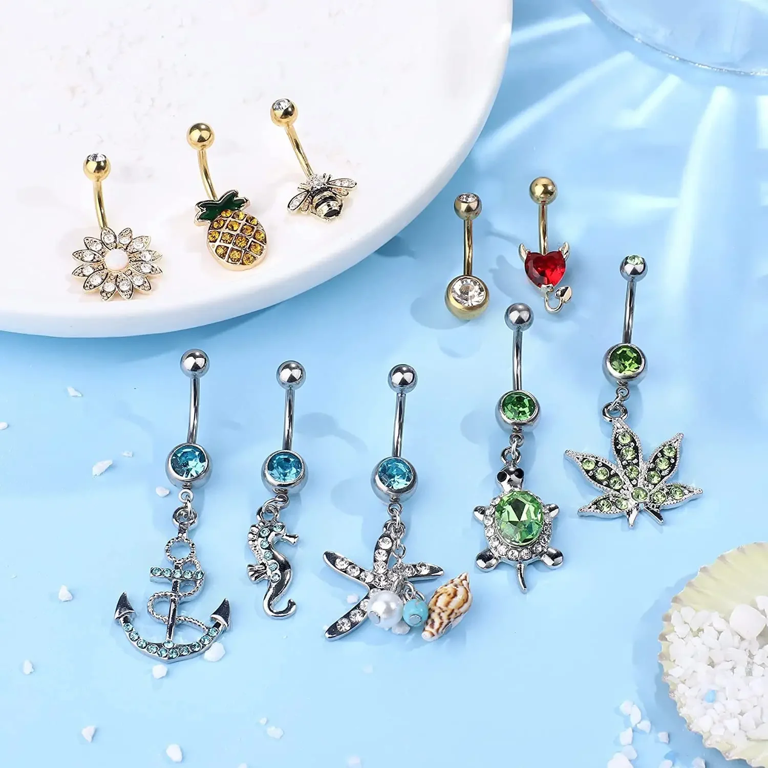 Amazon cross-border e-commerce exclusive Rose Gold zircon navel ring Opal navel buckle piercing body jewelry