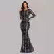 Spring and Summer 2025 New Slim-fit Banquet Fishtail Dress Elegant Party Banquet Sequin Long-sleeved Round Neck European and American Evening Dress