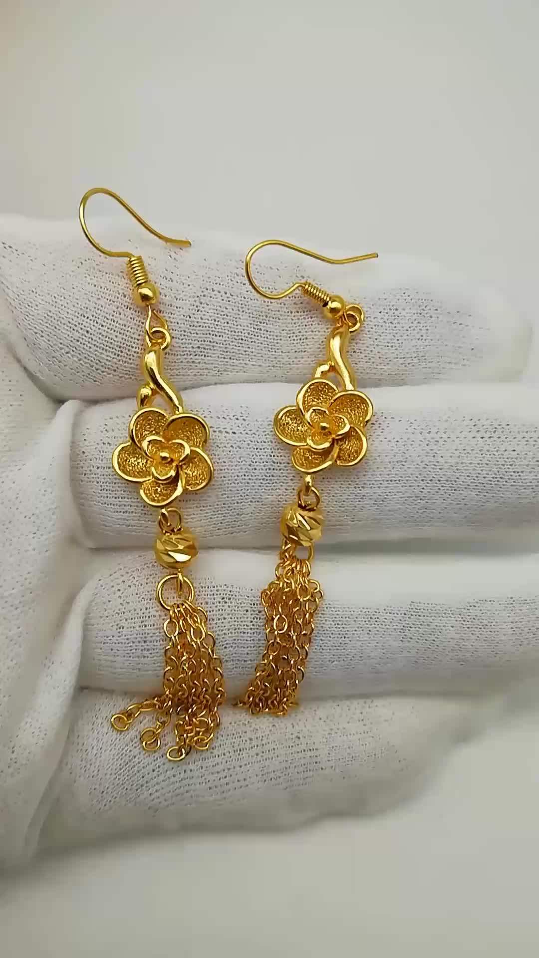 Wholesale Vietnamese Sha Jin Ladies Earrings Copper Gold Plated 24k