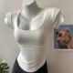 Pure Cotton Rib U-Neck Tight Chest-Showing Short-Sleeved T-Shirt Women's Ins Hot Girls Curved Hem Tight Waist All-Match Trendy and Fashionable