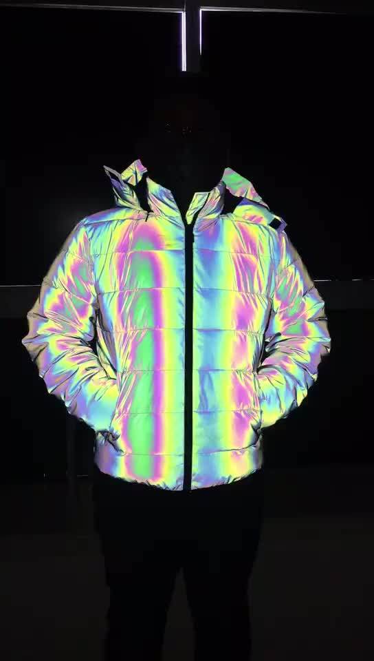 Stock Man Hooded Streetwear Rainbow Reflective Jacket Coat Buy