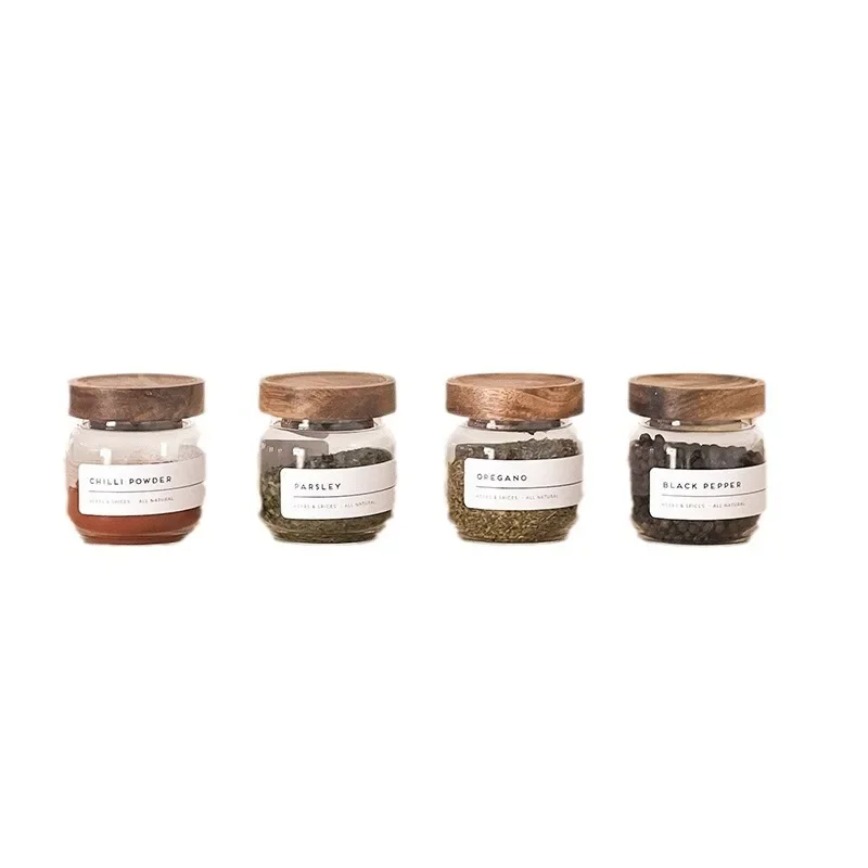 Acacia wooden lid small size borosilicate glass jar transparent sealed jar food grade household kitchen seasoning storage jar