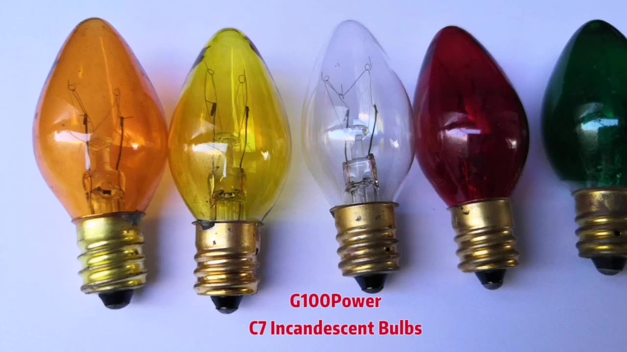 G100power Multi Colored Transparent Glass C7 Incandescent Replacement
