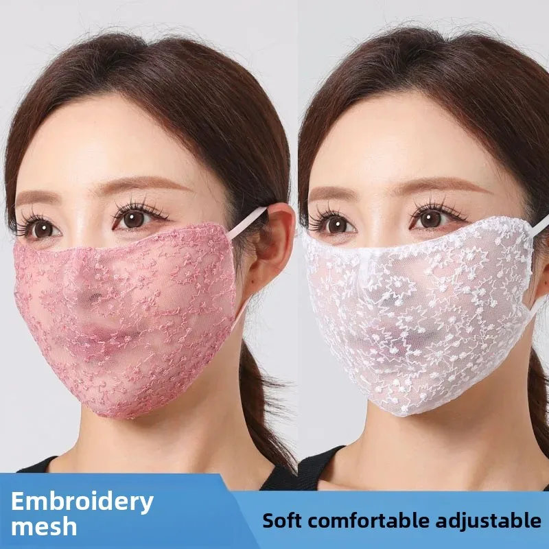 Embroidered Snowflake Summer Thin Sunscreen Mask Stereo Lace Mesh Eye Angle Mask Women's Breathable and Washable