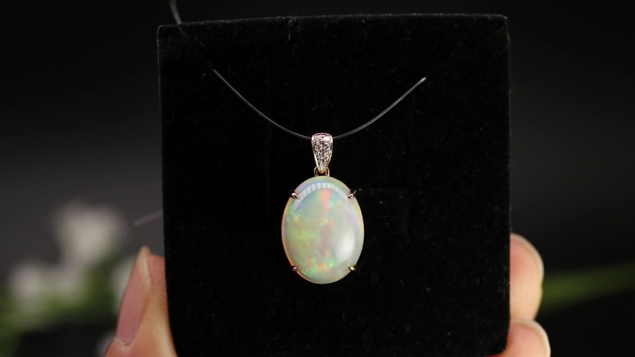 14k rose gold diamond 5.7ct Opal pendant Natural Ethiopia oval cut 12*16mm gemstone fine 585 jewelry for women gift