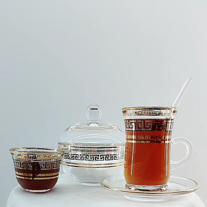 Tea Cup Sets 26pcs Arabic Style Gold Paint Coffee Tea Cup And Saucer