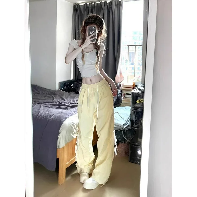 American design bow casual pants casual spring and autumn new style work pants dopamine wide-leg sports pants thin