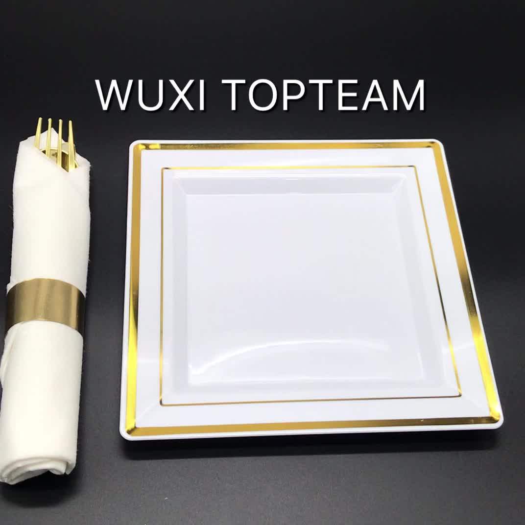 7" Plastic Disposable Square Dinner Plate Gold Rim Buy Square Plastic