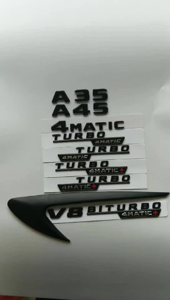 LAZIRO 3D ABS Rouge Noir Chrome Voiture Lettres arrière Coffre Badge Autocollant A45S emblème Logo adapté for Mercedes A45S AMG W177 W176 Accessoires (Color : Glossy Black