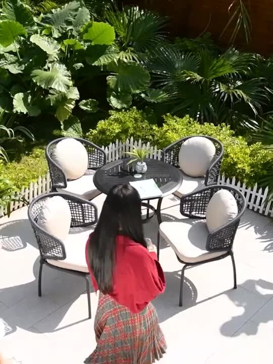 Outdoor Garden Used Restaurant Furniture Outdoor Large Rattan Teak Wood Tables Dining Set With